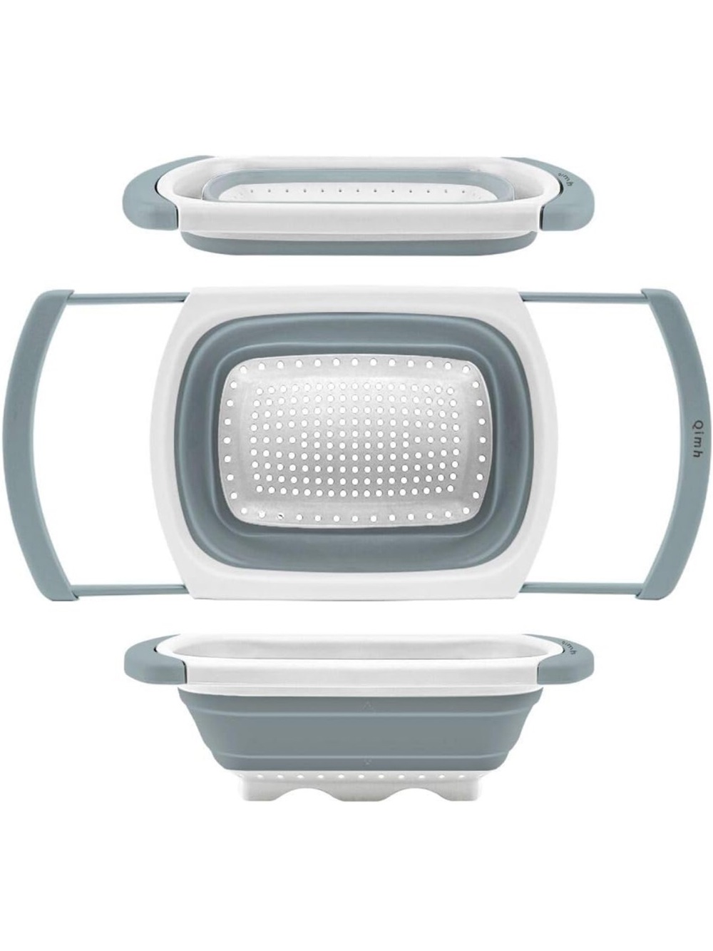 Collapsible Grey and White Silicone Colander